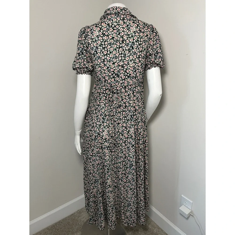 Free People Debbie-Jean Maxi Shirt Dress Black Pink Ditsy Floral Duster XS